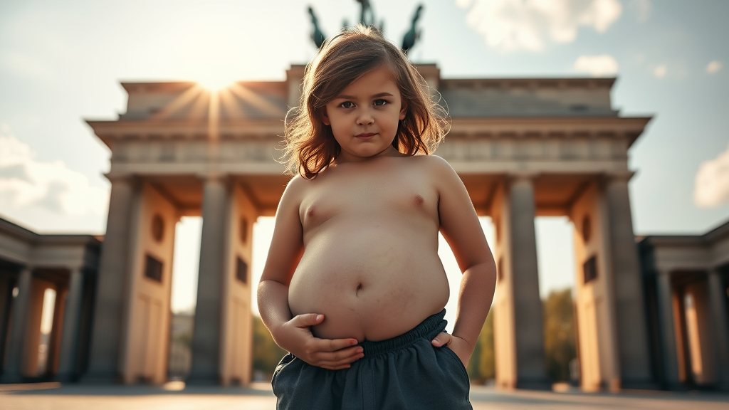 Chubby Boy Models at Brandenburger Tor in Morning