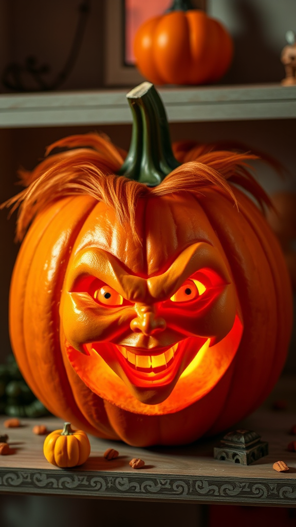 Chucky Pumpkin on the Dollhouse Set