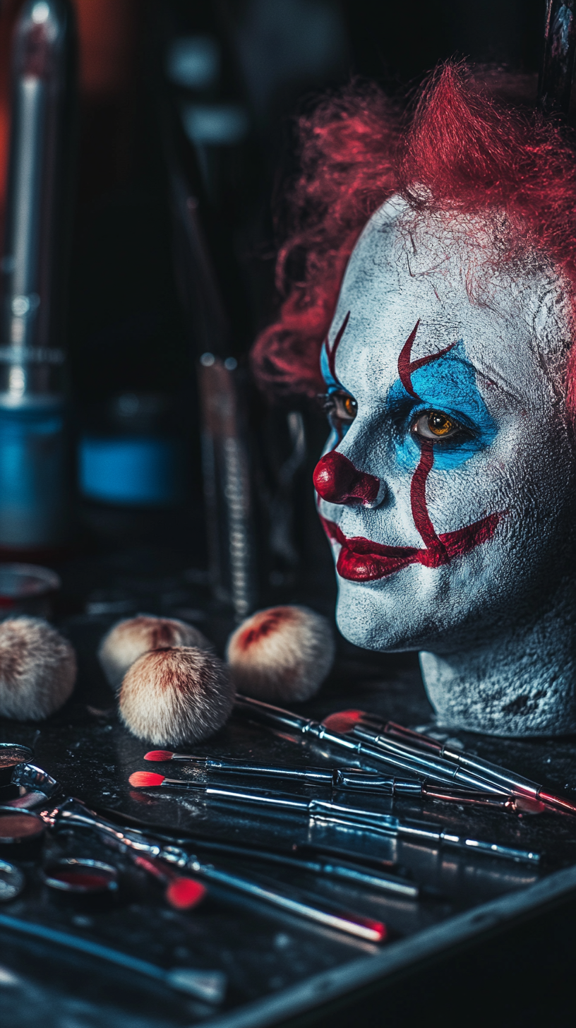 Circus Clown Makeup Tools in Eerie Dressing Room