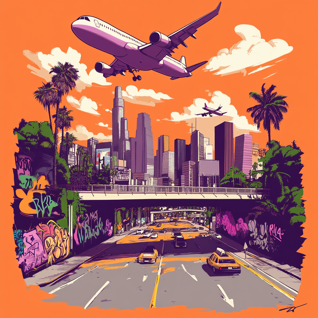 City Elements on Orange Oversized T-shirt Mockup