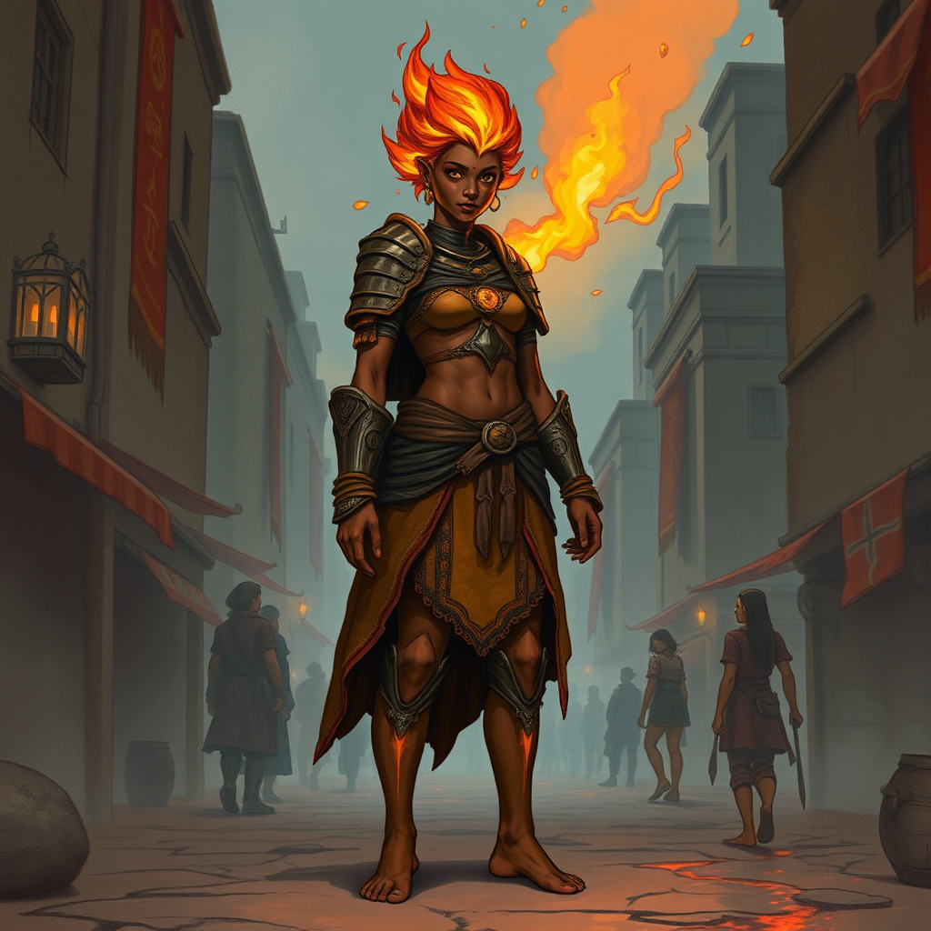 City Fire Genasi Druid in Medium Armor