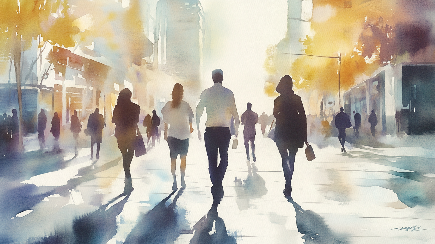 City People in Watercolor Painting