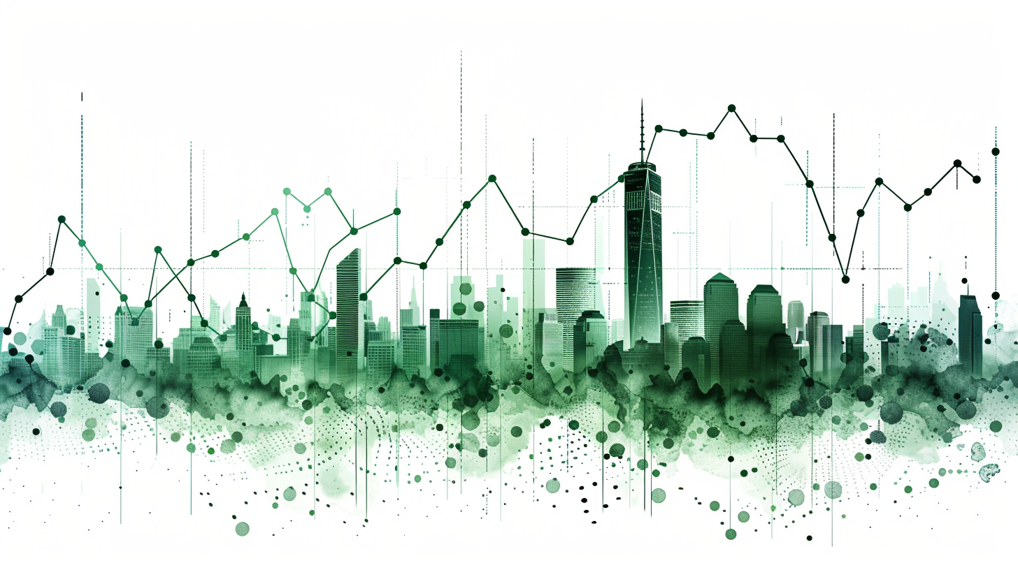 City skyline in stock chart style