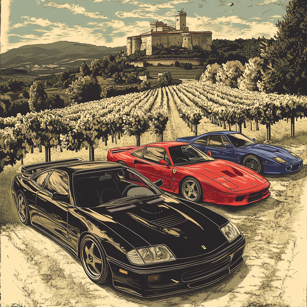 Classic 1995 Sports Cars Parked at Vineyard Castle