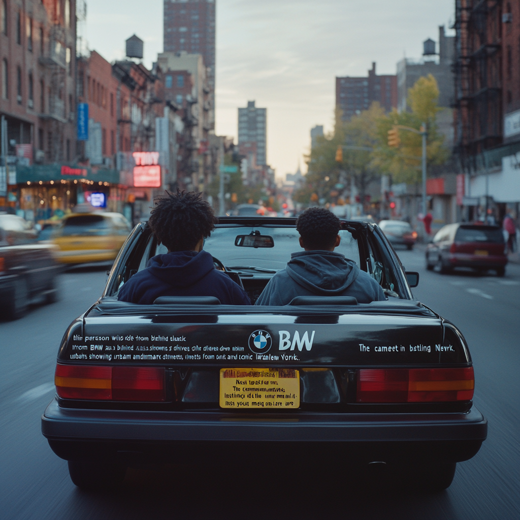 Classic BMW Cruising Through Vibrant Harlem Streets