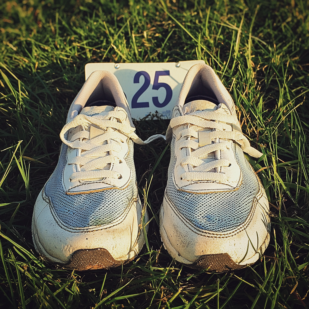 Clean running shoes and empty marathon number