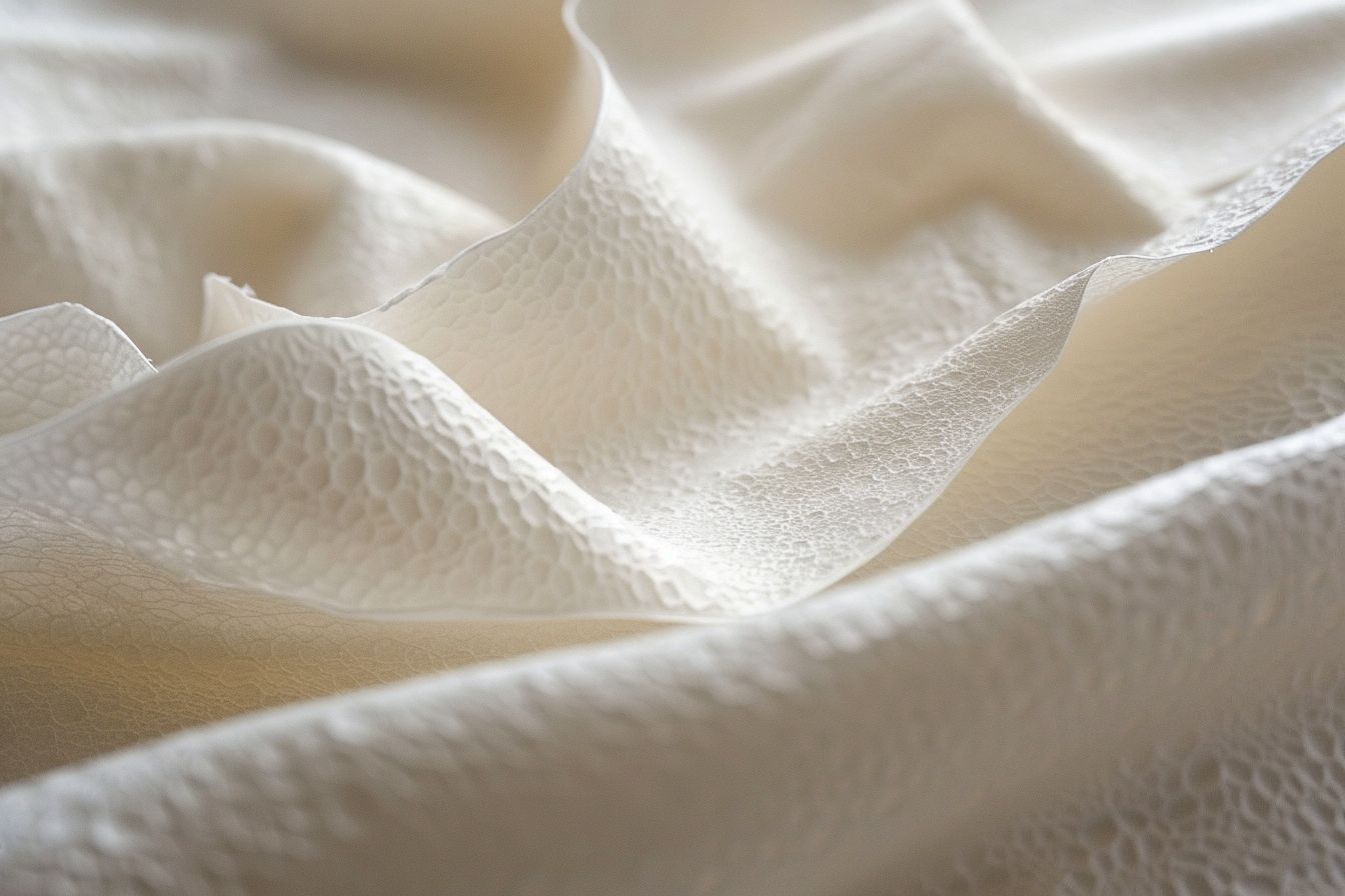 Close-up photograph of shiny white paper with textures