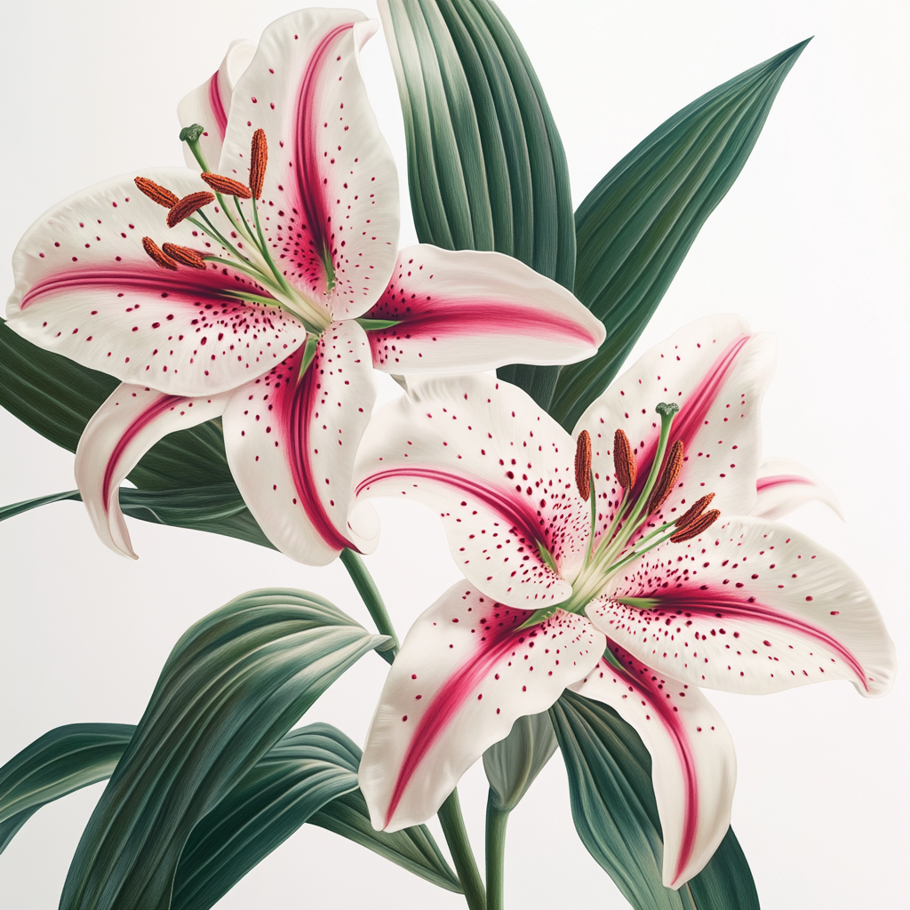 Close-up shot of two beautiful stargazer lilies