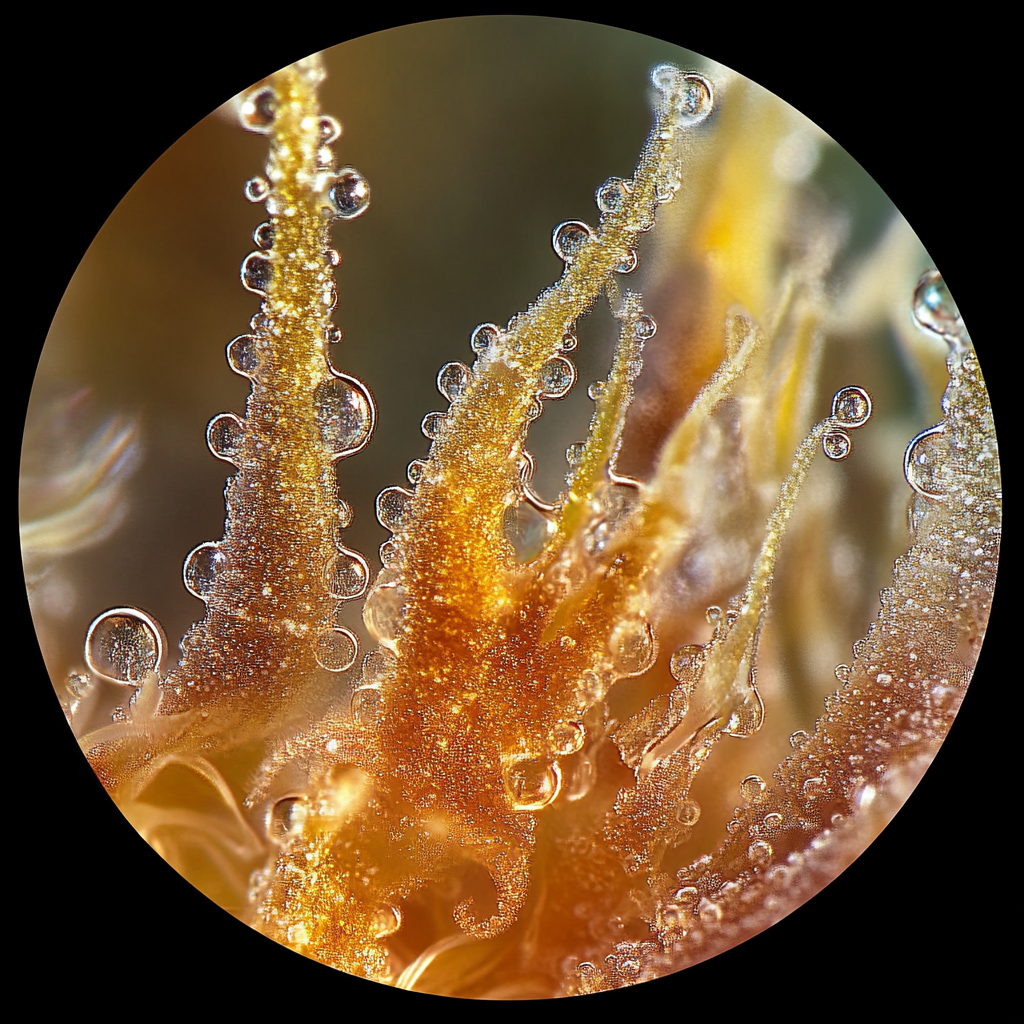 Closeup of backlit trichomes with high detail and variation.