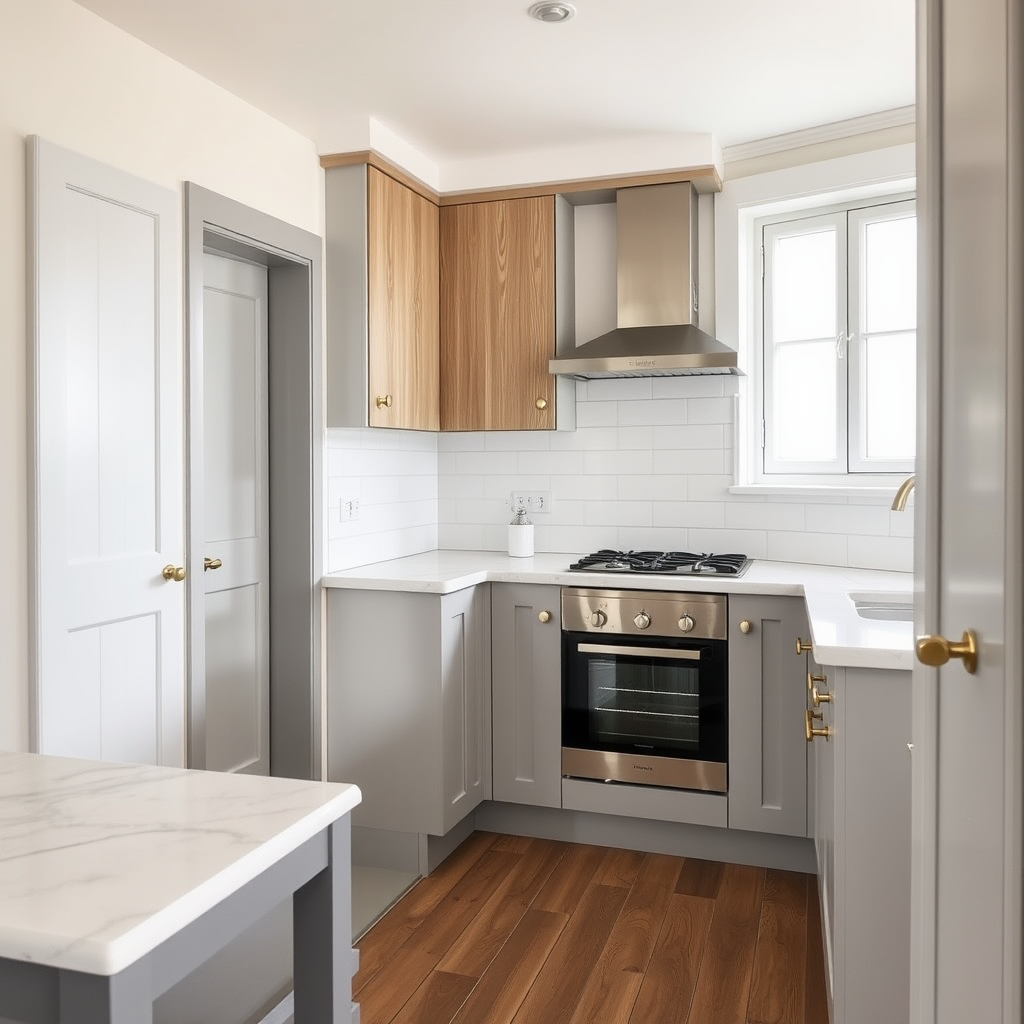 Coastal Apartment Kitchen with Grey and White Theme