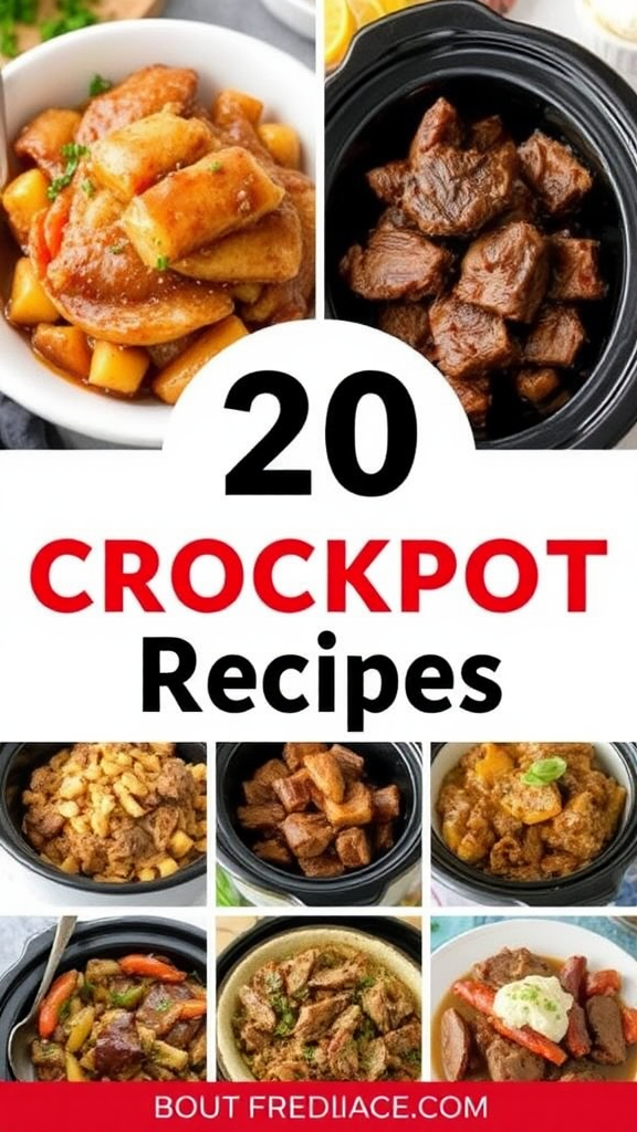 Collage of 20 Slow Cooker Roast Recipes