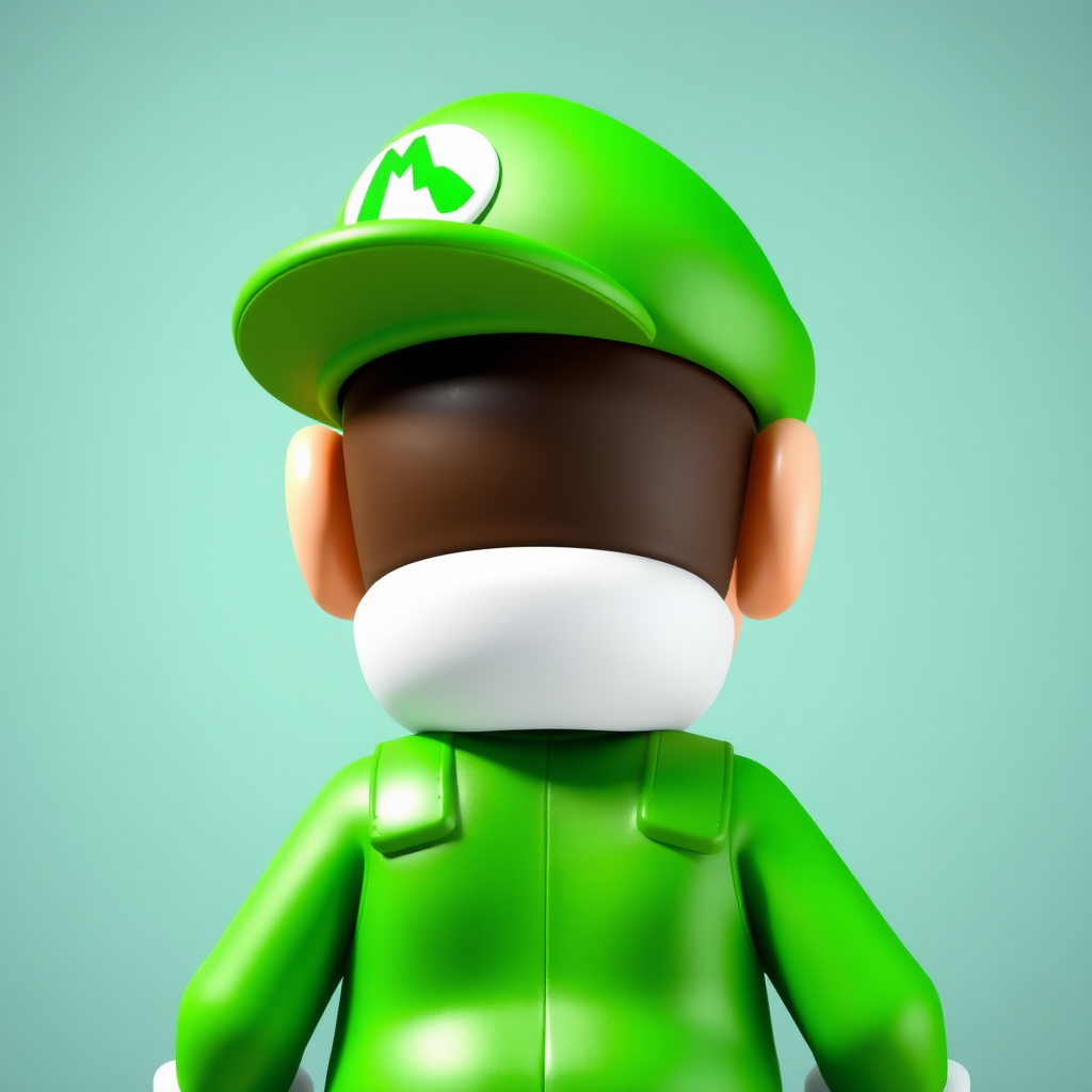 Colorful 3D Green Super Mario, Clear Detailed Back View