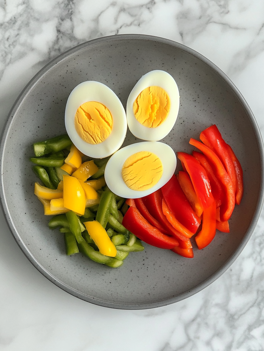 Colorful Breakfast: Eggs and Peppers on Plate