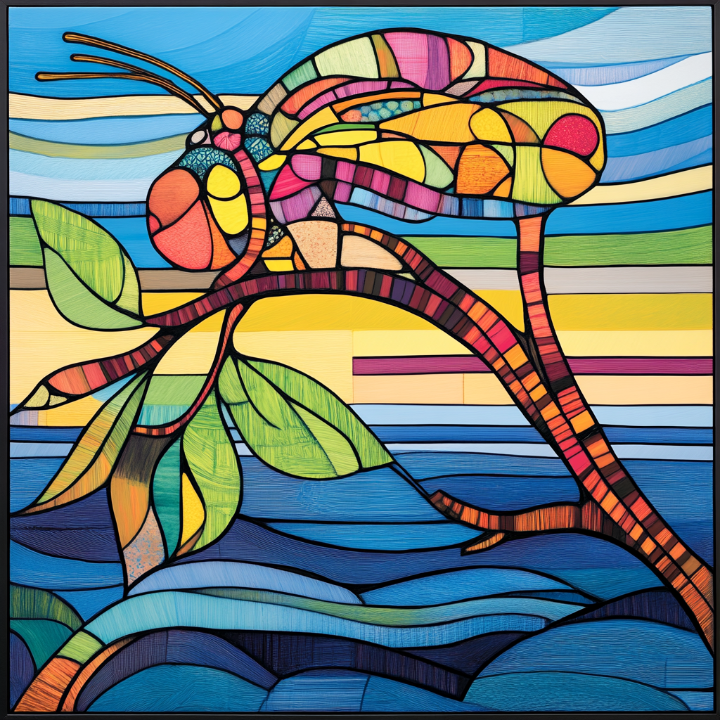 Colorful Caterpillar on Ocean Branch: Architectural Inspired Abstract Art