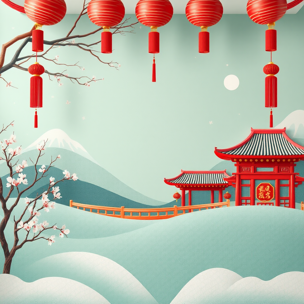 Colorful Chinese New Year celebration background with lanterns.