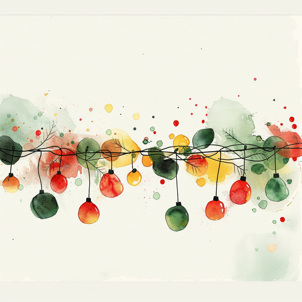 Colorful Christmas Lights on Black String, Border Design