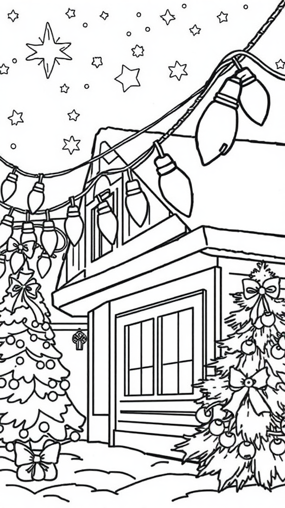 Colorful Christmas lights in a coloring book.