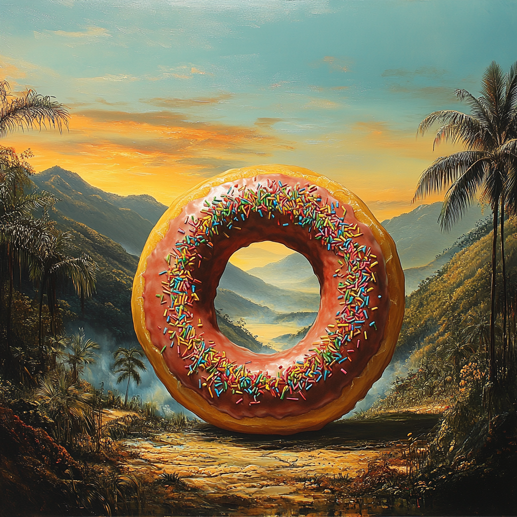 Colorful Donut in front of Jamaica's Blue Mountains