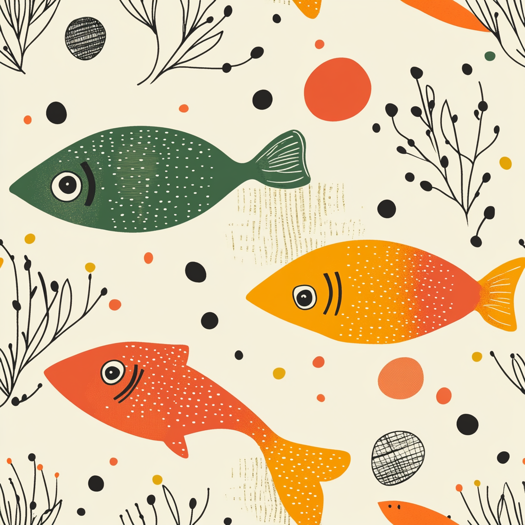 Colorful Fish Pattern with Floral Elements