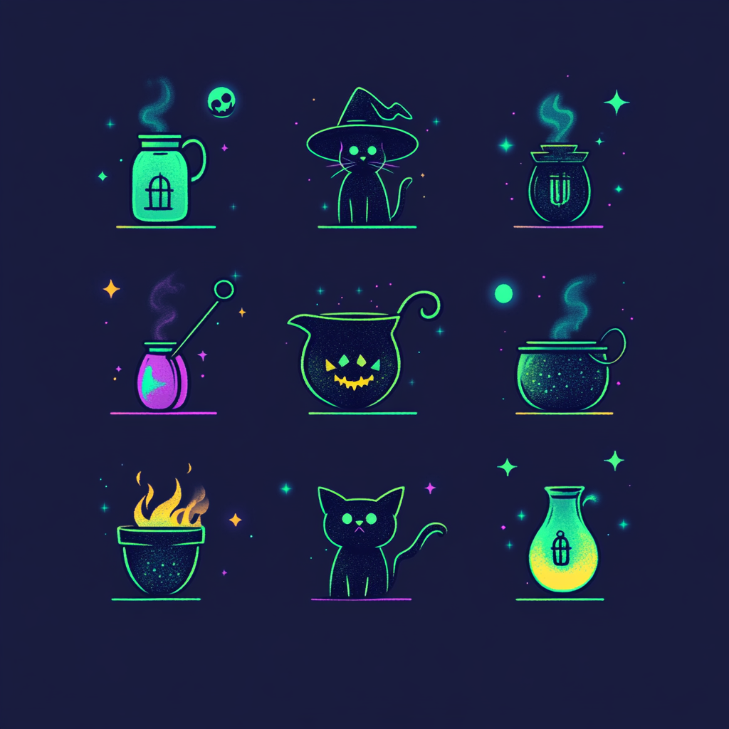 Colorful Halloween Icons with Dark Outlines