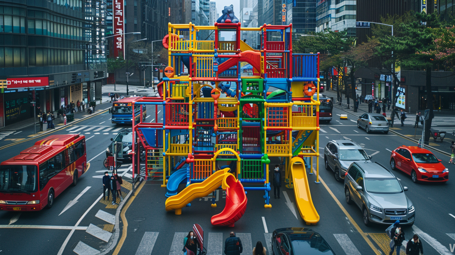 Colorful Jungle Gym Surprises Busy Seoul Street