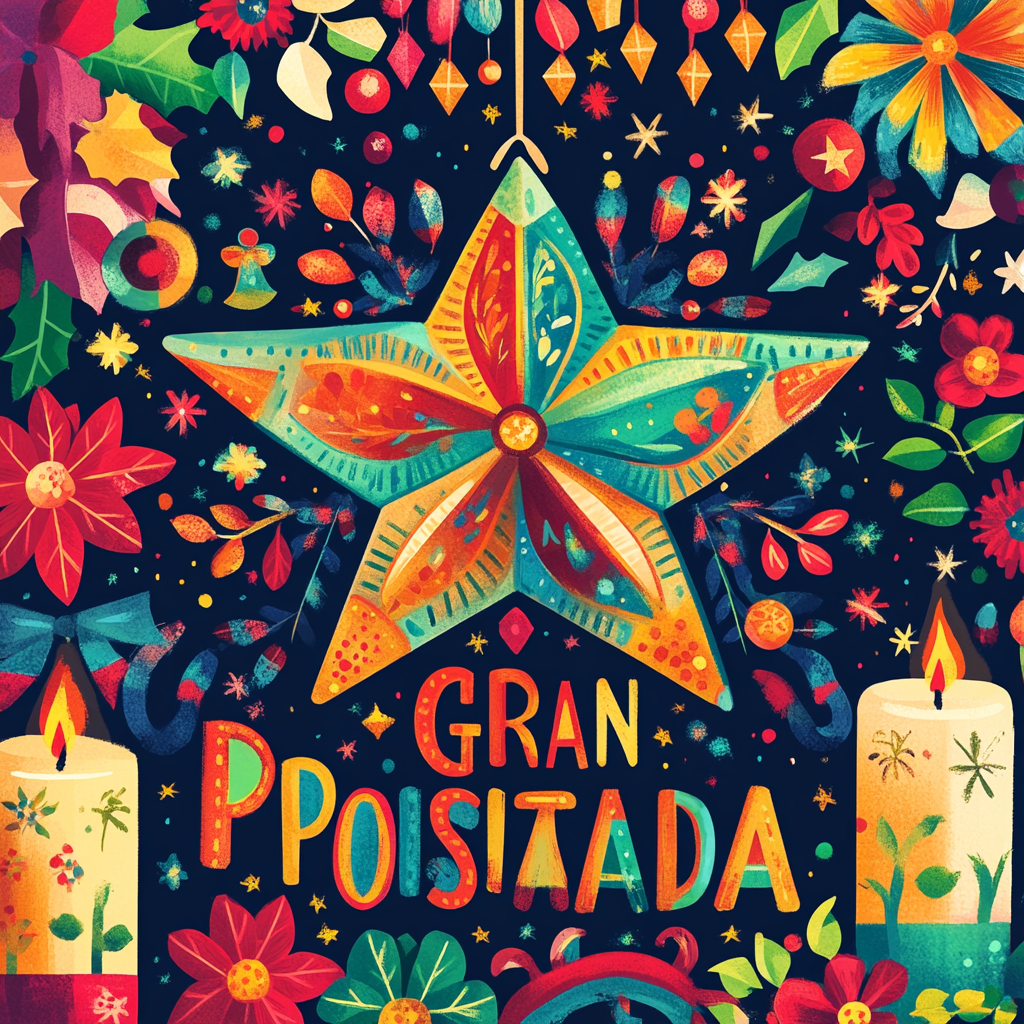 Colorful Mexican Posada poster with festive elements.