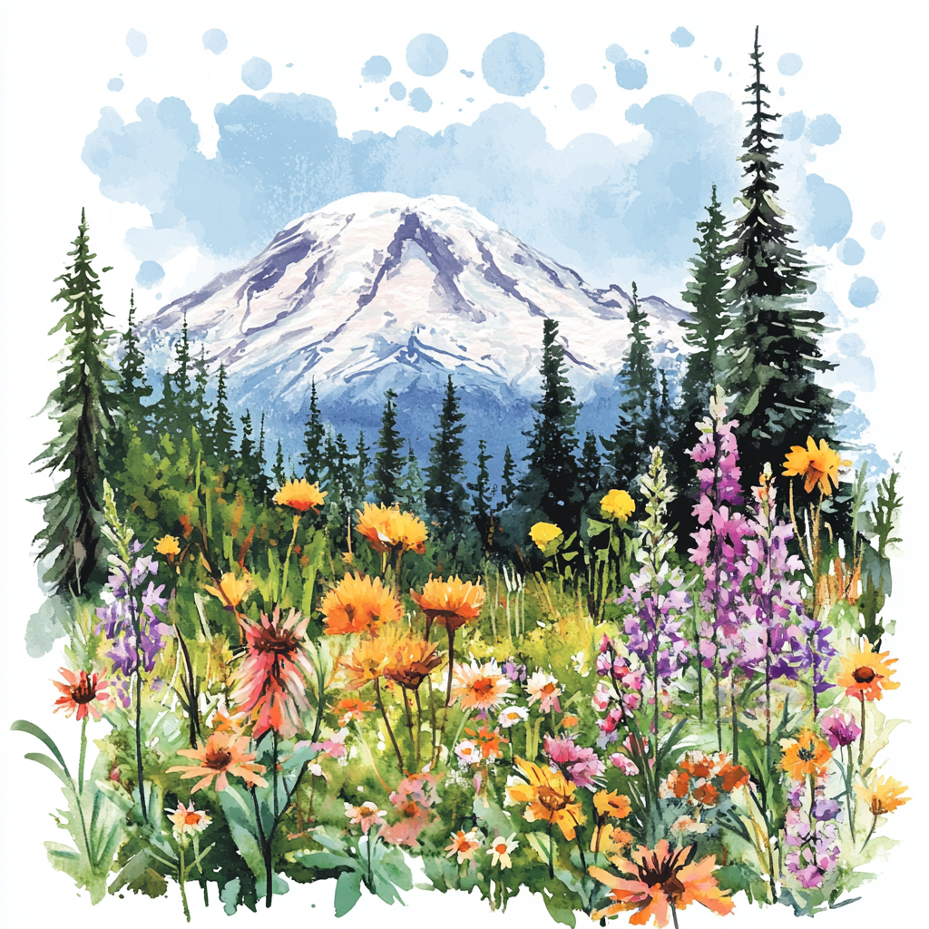 Colorful Mt. Rainier National Park Sticker Illustration