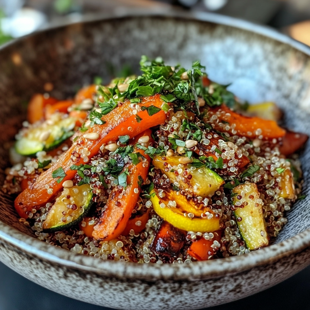 Colorful Quinoa Salad Bowl with Roasted Vegetables 