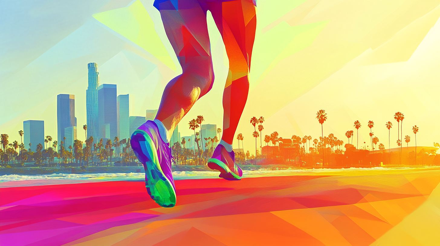 Colorful Runner's Leg with Abstract Olympic Silhauette