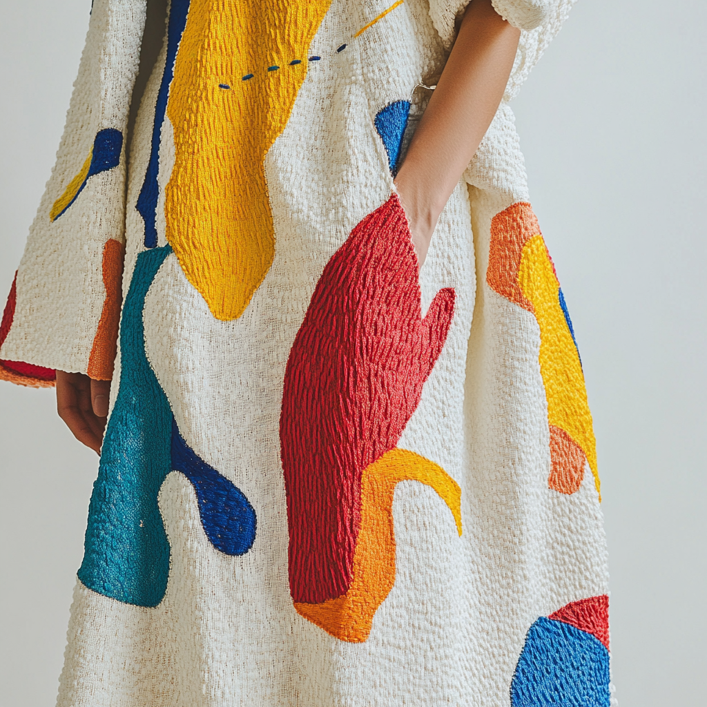 Colorful Threads: A Woman’s Abstract Embroidery Dress