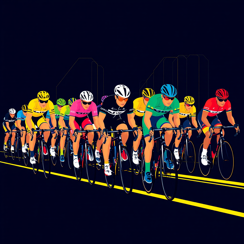 Colorful Tour de France bike race illustration.