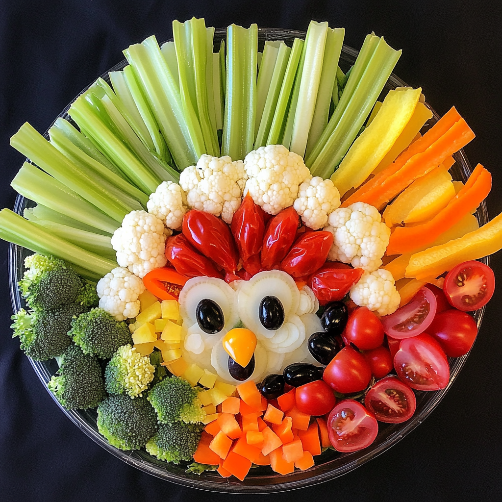 Colorful Vegetable Turkey Platter for Thanksgiving Celebration