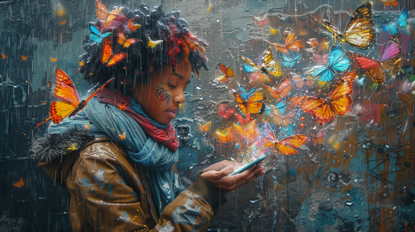 Colorful activist transforms city with butterflies and hummingbirds.