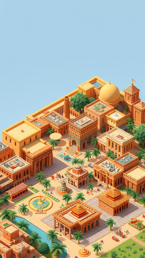 Colorful ancient and modern Cairo in isometric view.