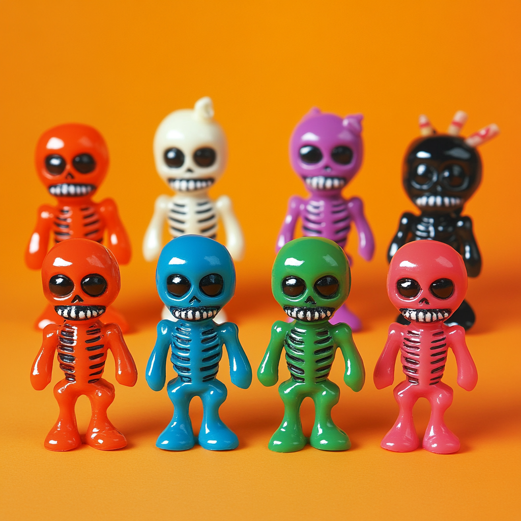 Colorful bone toy figurines from 1990s with playful design