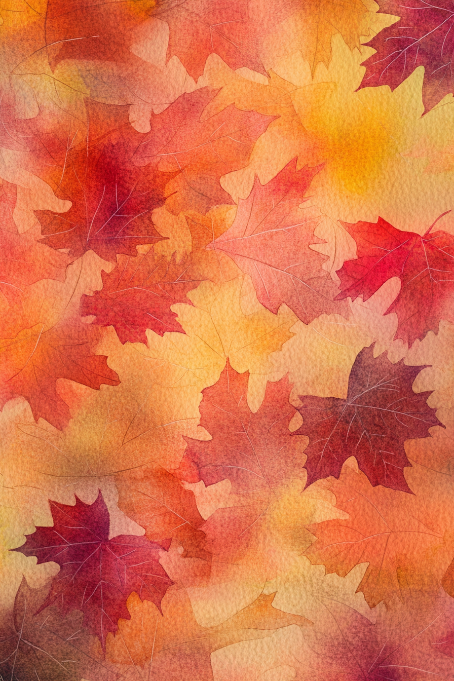 Colorful fall leaves on textured paper with sunlight