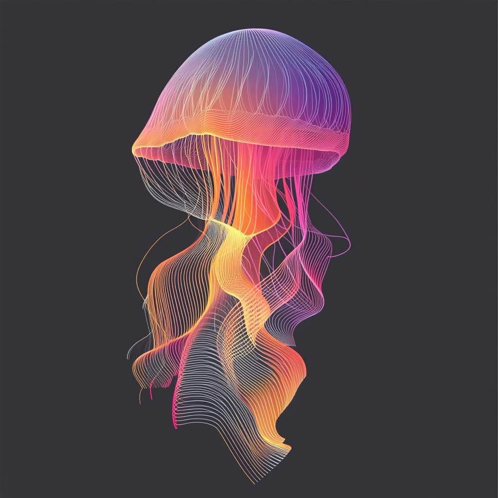 Colorful jellyfish made of abstract lines on gray background