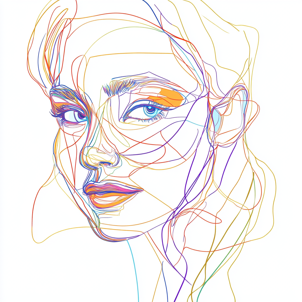 Colorful lines create abstract portrait of woman