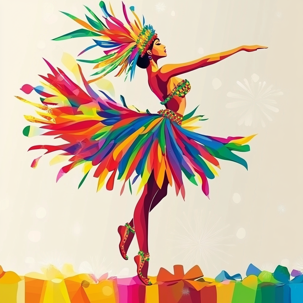 Colorful samba dancer and Christmas celebration illustration.