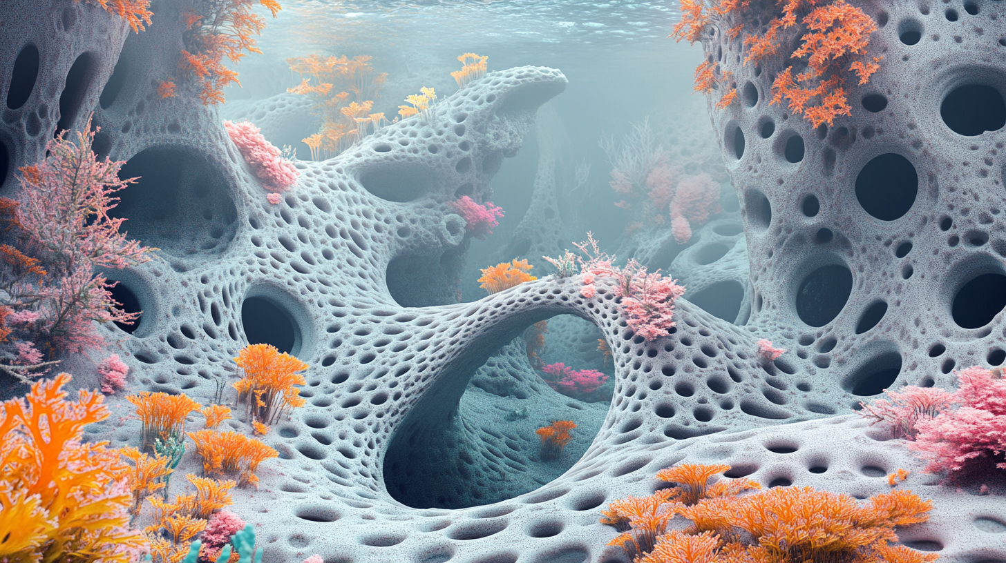 Colorful underwater plant life in abstract 3D scene