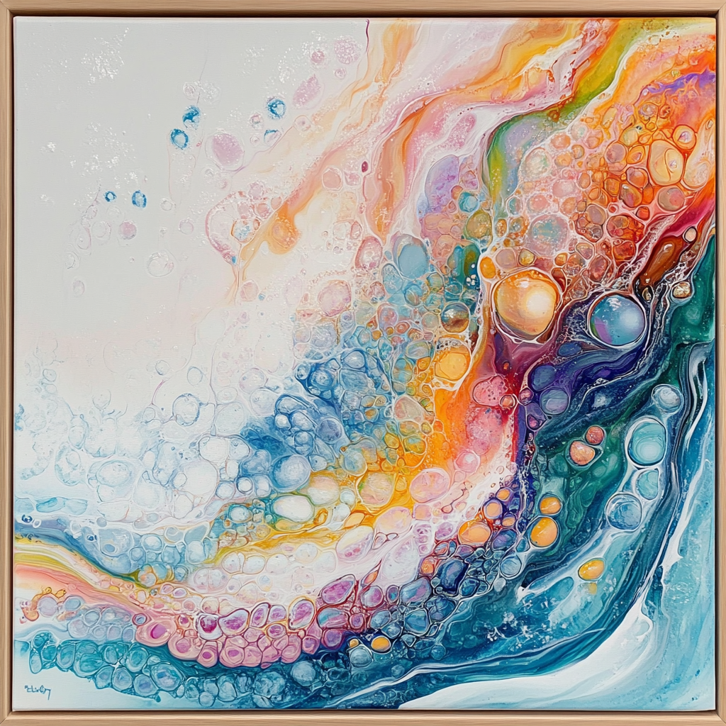 Colorful underwater scene with gemstones in abstract art.