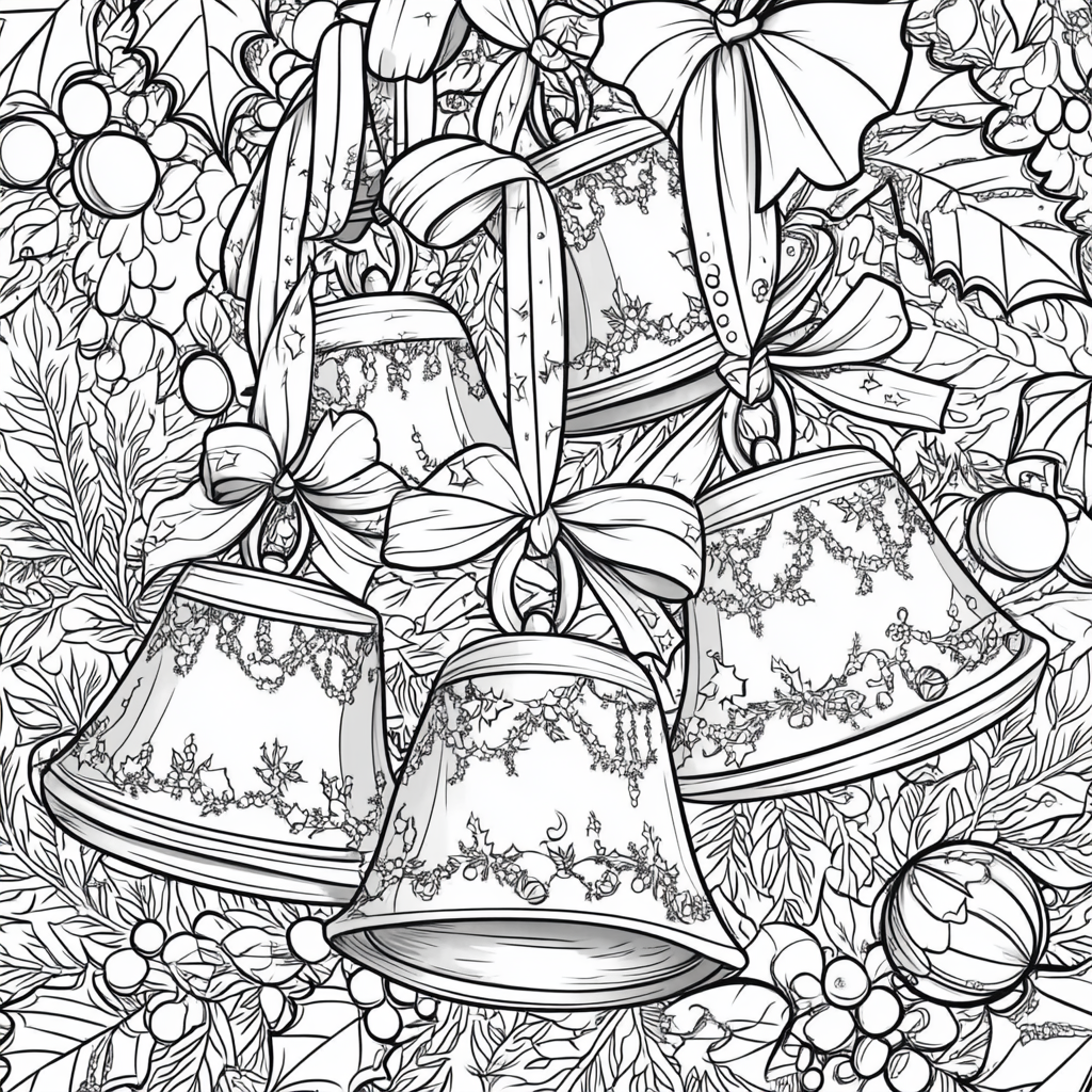 Coloring book: Christmas bell with holly and balls