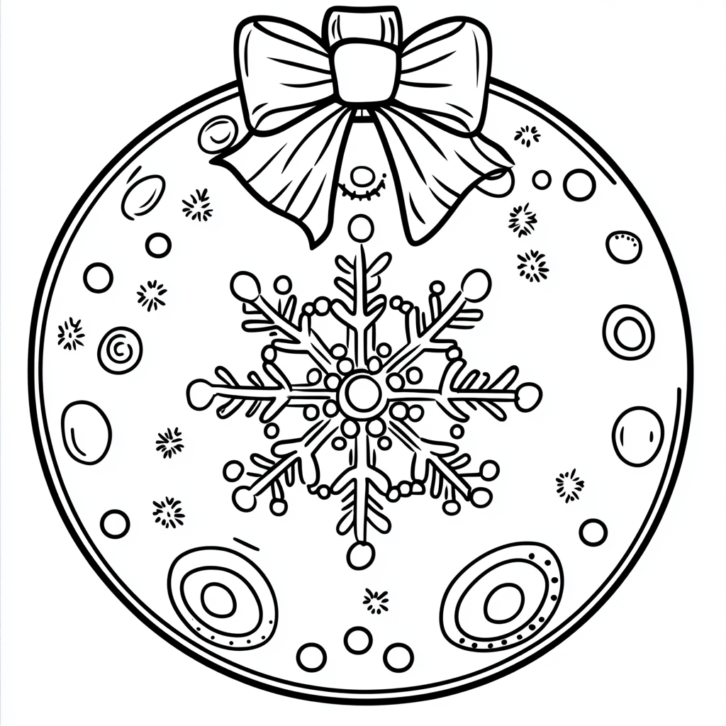 Coloring page of Christmas ball with snowflake.