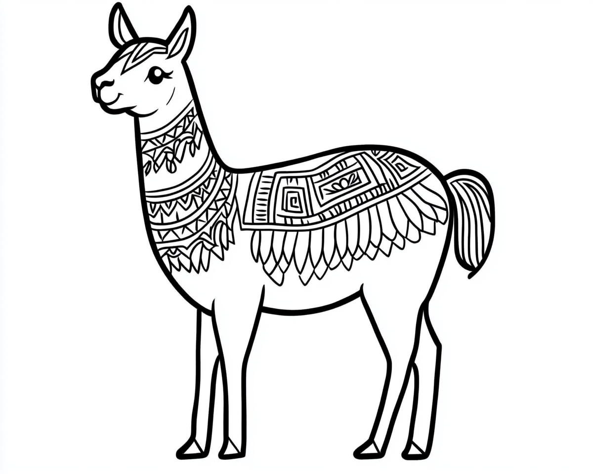 Coloring page of a Mexican llama on white background