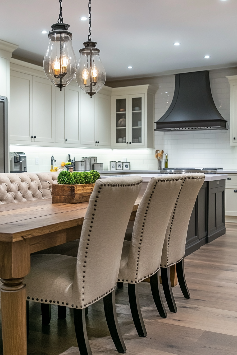 Comfortable beige dining chairs in modern kitchen photo