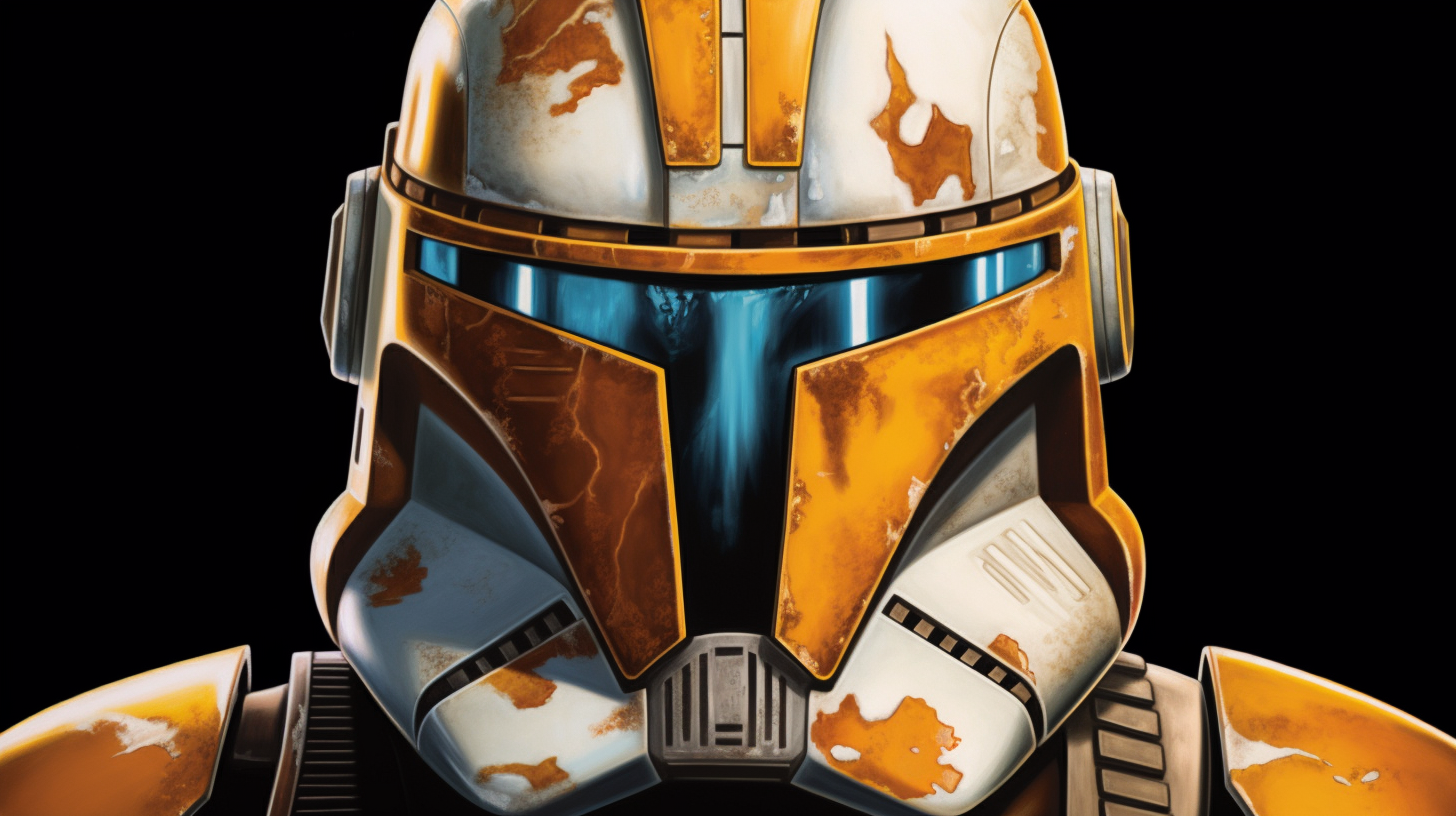 Commander Cody in battle, fierce and determined