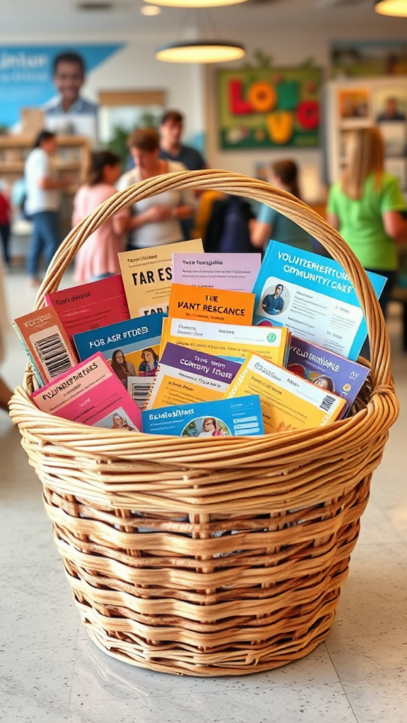 Community center Volunteer Opportunities Basket with colorful vouchers.