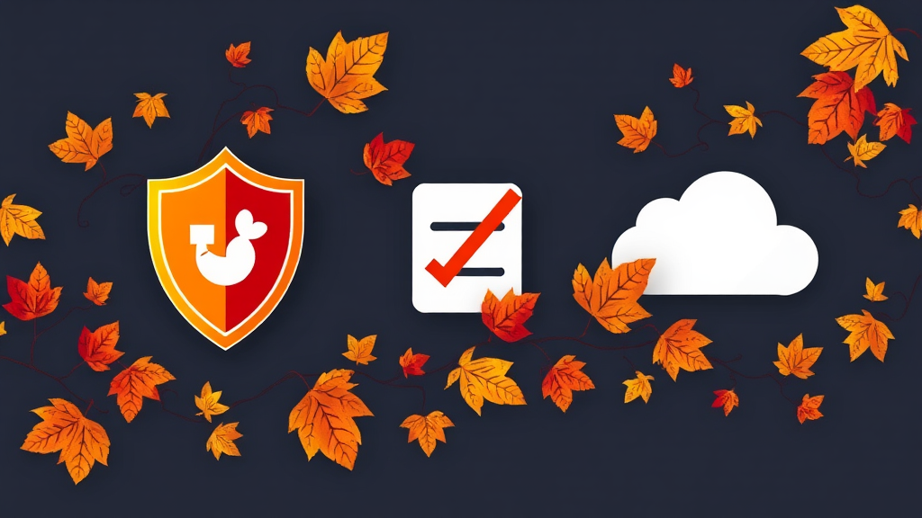 Computer icons and autumn leaves intertwined in graphics