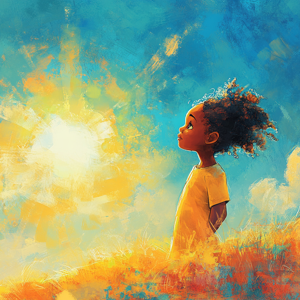 Confident Black child on a colorful hilltop.