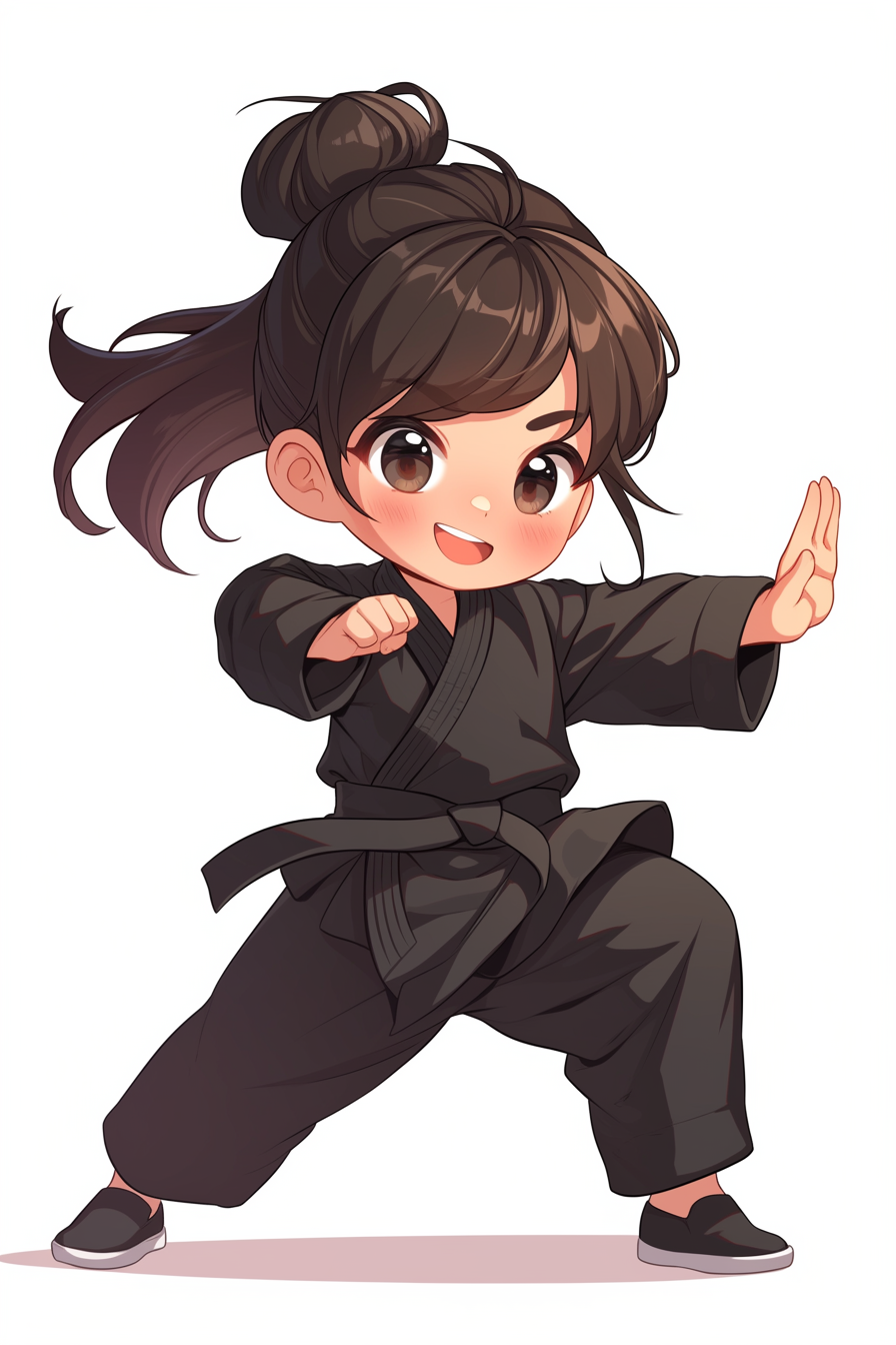 Kawaii Chibi Girl Practices Martial Arts